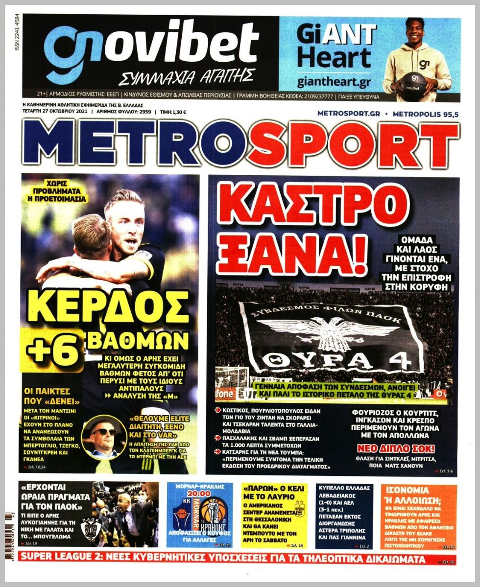 Εξώφυλλο εφημερίδας με δυνατότητα κλικ METROSPORT